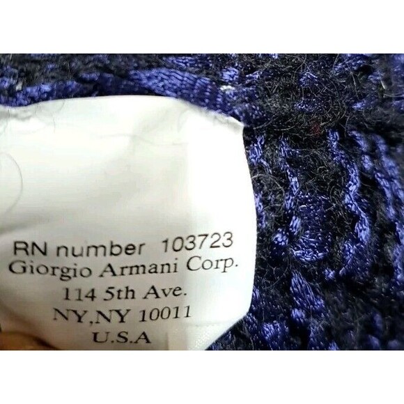 Giorgio Armani Cardigan Sweater Blue Black Womens 46 Open Waterfall Preppy Italy - Picture 11 of 12